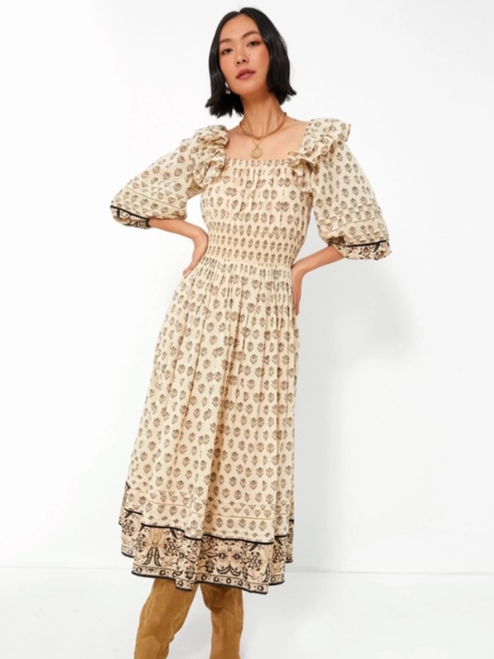 Cleobella Delilah Smocked Floral-Print Smocked Midi Dress